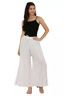 White Ravishing Trendy Star Design Mirror Plazzo/Plazo with Elastic Drawstring (Free Size)