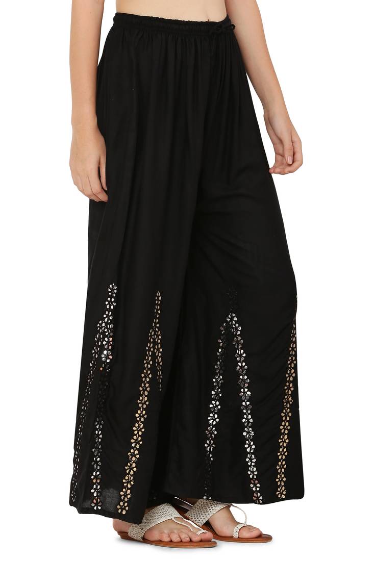 Black Ravishing Trendy Star Mirror Plazzo/Plazo with Elastic Drawstring (Free Size)