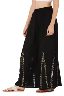 Black Ravishing Trendy Star Mirror Plazzo/Plazo with Elastic Drawstring (Free Size)