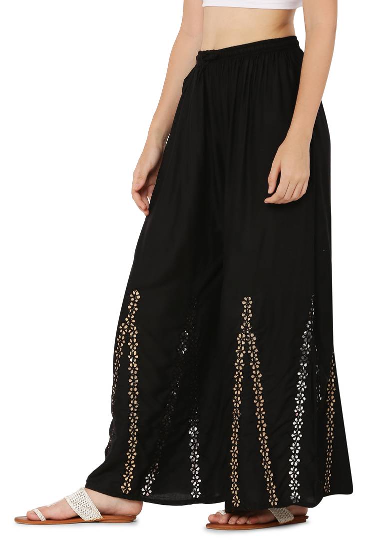 Black Ravishing Trendy Star Mirror Plazzo/Plazo with Elastic Drawstring (Free Size)