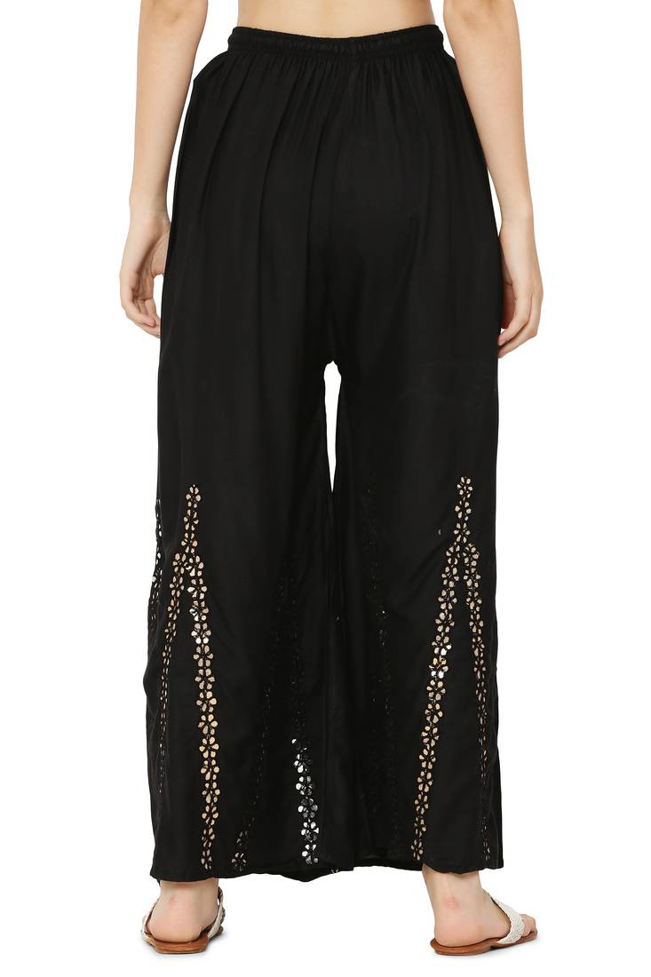 Black Ravishing Trendy Star Mirror Plazzo/Plazo with Elastic Drawstring (Free Size)