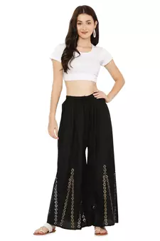 Black Ravishing Trendy Star Mirror Plazzo/Plazo with Elastic Drawstring (Free Size)