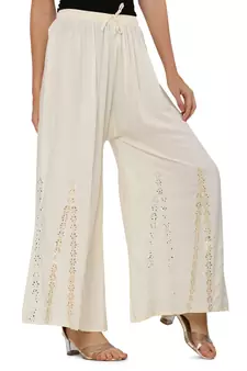 Cream Ravishing Trendy Star Mirror Plazzo/Plazo with Elastic Drawstring (Free Size)