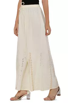 Cream Ravishing Trendy Star Mirror Plazzo/Plazo with Elastic Drawstring (Free Size)