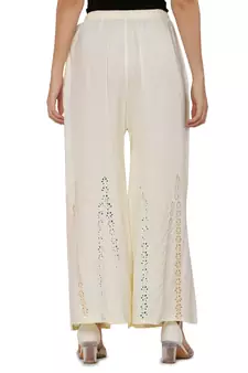 Cream Ravishing Trendy Star Mirror Plazzo/Plazo with Elastic Drawstring (Free Size)