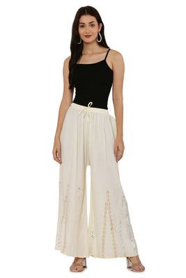 Cream Ravishing Trendy Star Mirror Plazzo/Plazo with Elastic Drawstring (Free Size) 5