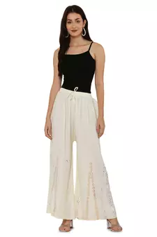 Cream Ravishing Trendy Star Mirror Plazzo/Plazo with Elastic Drawstring (Free Size)