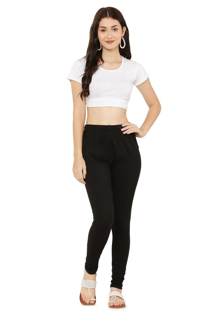 Black Solid Churidar Leggings soft cotton and comfort with stylish (Free Size)