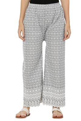 Grey Color Thread Chikankari Cotton Plazzo Pant (Free Size) 1