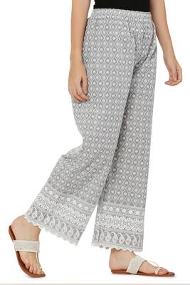 Grey Color Thread Chikankari Cotton Plazzo Pant (Free Size) 2