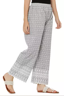 Grey Color Thread Chikankari Cotton Plazzo Pant (Free Size)