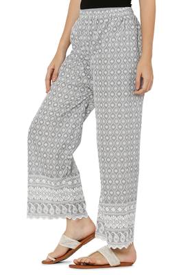 Grey Color Thread Chikankari Cotton Plazzo Pant (Free Size) 3
