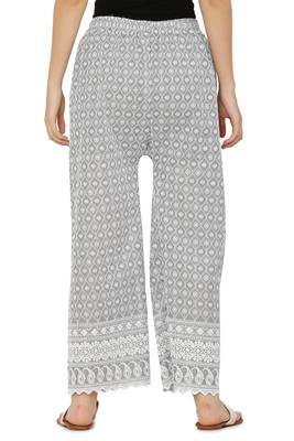 Grey Color Thread Chikankari Cotton Plazzo Pant (Free Size) 4