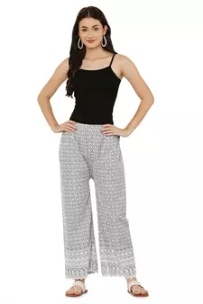 Grey Color Thread Chikankari Cotton Plazzo Pant (Free Size)