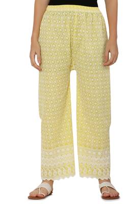 Yellow Color Thread Chikankari Cotton Plazzo Pant (Free Size) 1