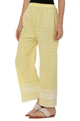 Yellow Color Thread Chikankari Cotton Plazzo Pant (Free Size) 3
