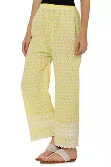Yellow Color Thread Chikankari Cotton Plazzo Pant (Free Size)