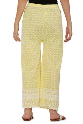 Yellow Color Thread Chikankari Cotton Plazzo Pant (Free Size) 4