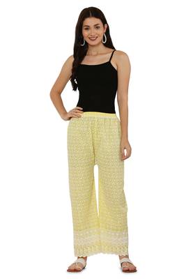 Yellow Color Thread Chikankari Cotton Plazzo Pant (Free Size) 5