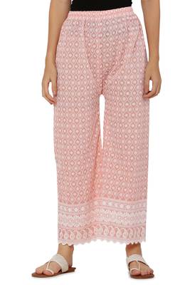 Peach Color Thread Chikankari Cotton Plazzo Pant (Free Size) 1