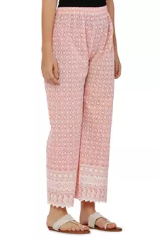 Peach Color Thread Chikankari Cotton Plazzo Pant (Free Size)