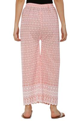 Peach Color Thread Chikankari Cotton Plazzo Pant (Free Size) 4