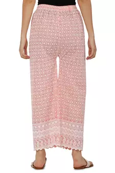 Peach Color Thread Chikankari Cotton Plazzo Pant (Free Size)