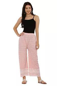 Peach Color Thread Chikankari Cotton Plazzo Pant (Free Size)