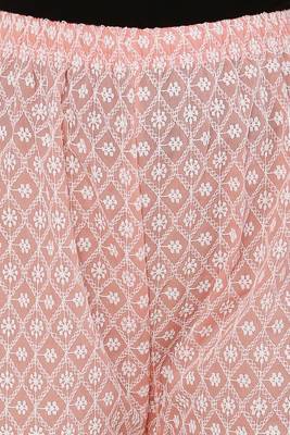 Peach Color Thread Chikankari Cotton Plazzo Pant (Free Size) 6