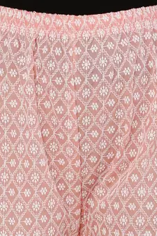 Peach Color Thread Chikankari Cotton Plazzo Pant (Free Size)