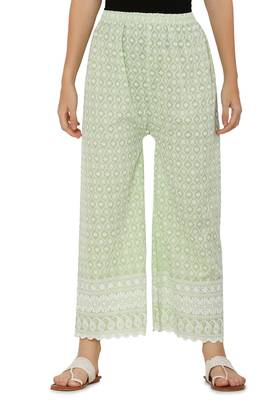 Mint Green Color Thread Chikankari Cotton Plazzo Pant (Free Size) 1