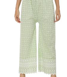 Mint Green Color Thread Chikankari Cotton Plazzo Pant (Free Size)