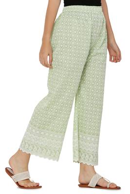 Mint Green Color Thread Chikankari Cotton Plazzo Pant (Free Size) 2