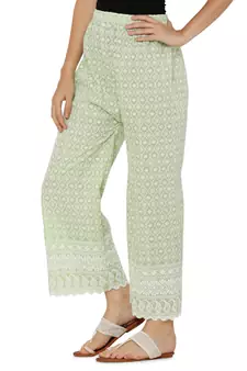 Mint Green Color Thread Chikankari Cotton Plazzo Pant (Free Size)
