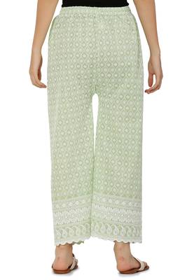 Mint Green Color Thread Chikankari Cotton Plazzo Pant (Free Size) 4