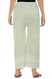 Mint Green Color Thread Chikankari Cotton Plazzo Pant (Free Size)