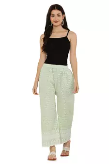 Mint Green Color Thread Chikankari Cotton Plazzo Pant (Free Size)