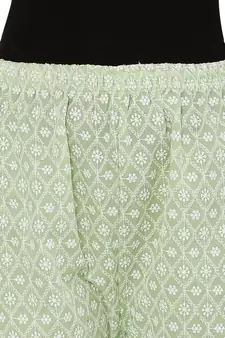 Mint Green Color Thread Chikankari Cotton Plazzo Pant (Free Size)