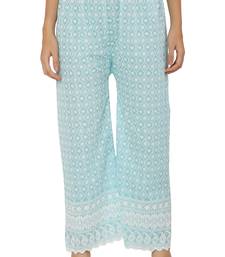 Aqua Blue Color Thread Chikankari Cotton Plazzo Pant (Free Size)