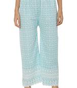 Aqua Blue Color Thread Chikankari Cotton Plazzo Pant (Free Size)