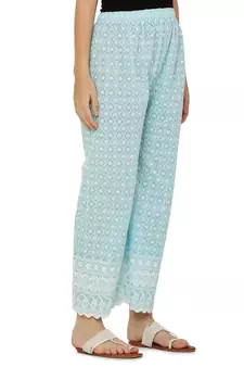 Aqua Blue Color Thread Chikankari Cotton Plazzo Pant (Free Size)
