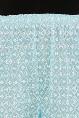 Aqua Blue Color Thread Chikankari Cotton Plazzo Pant (Free Size) 6