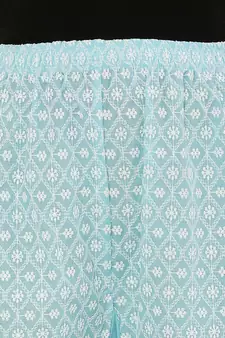 Aqua Blue Color Thread Chikankari Cotton Plazzo Pant (Free Size)