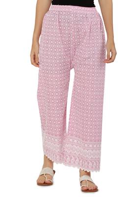 Baby Pink Color Thread Chikankari Cotton Plazzo Pant (Free Size) 1