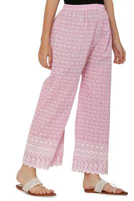 Baby Pink Color Thread Chikankari Cotton Plazzo Pant (Free Size) 2