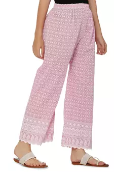 Baby Pink Color Thread Chikankari Cotton Plazzo Pant (Free Size)