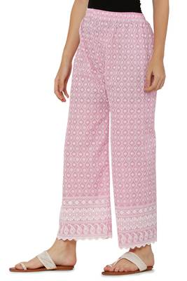 Baby Pink Color Thread Chikankari Cotton Plazzo Pant (Free Size) 3