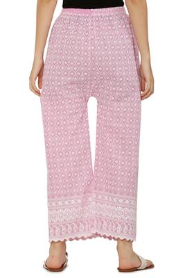 Baby Pink Color Thread Chikankari Cotton Plazzo Pant (Free Size) 4