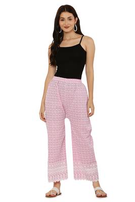 Baby Pink Color Thread Chikankari Cotton Plazzo Pant (Free Size) 5