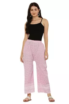 Baby Pink Color Thread Chikankari Cotton Plazzo Pant (Free Size)